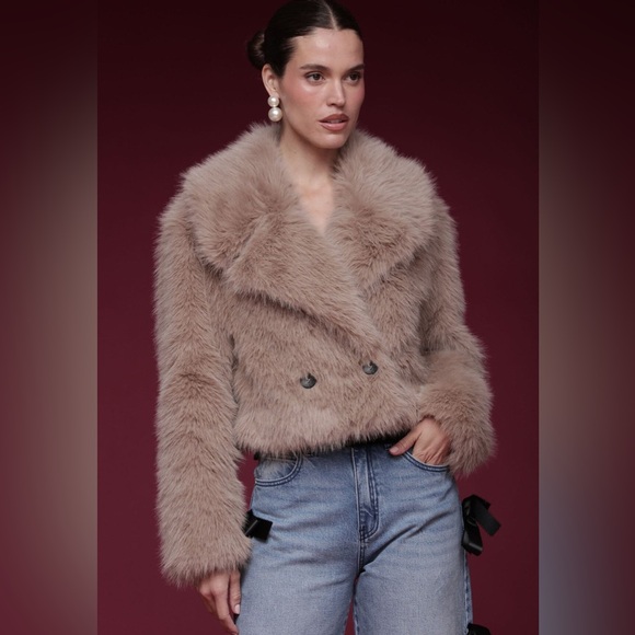 NWOT Avec Les Filles Women's Faux Fur Jacket - Tan - Picture 2 of 9